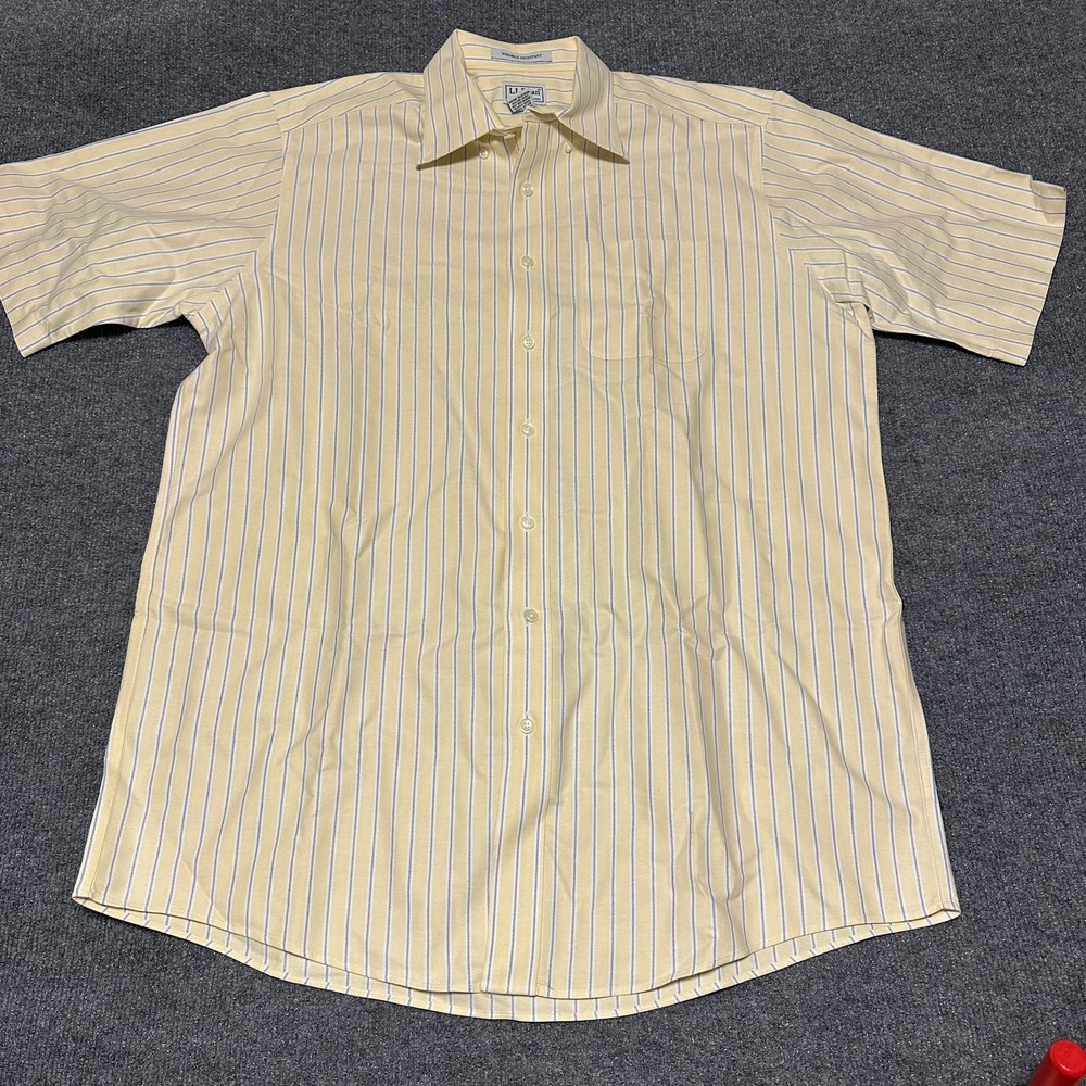 LL Bean Mens Wrinkle Resistant Short Sleeve Button Down Shirt 16.5 Tall Yellow